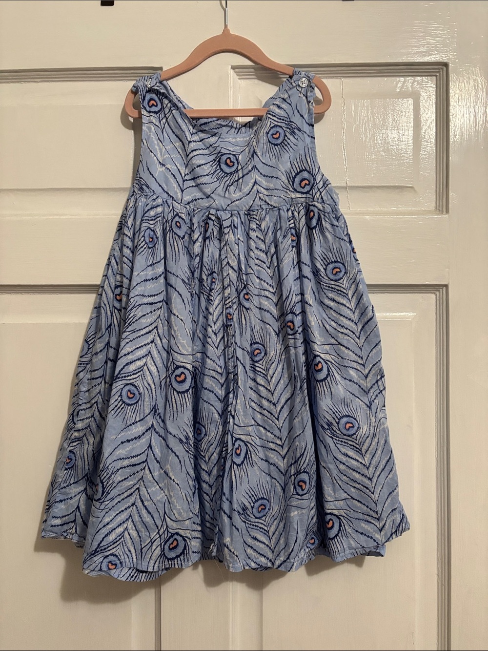 Light Blue Peacock-Print Girls' Party Dress